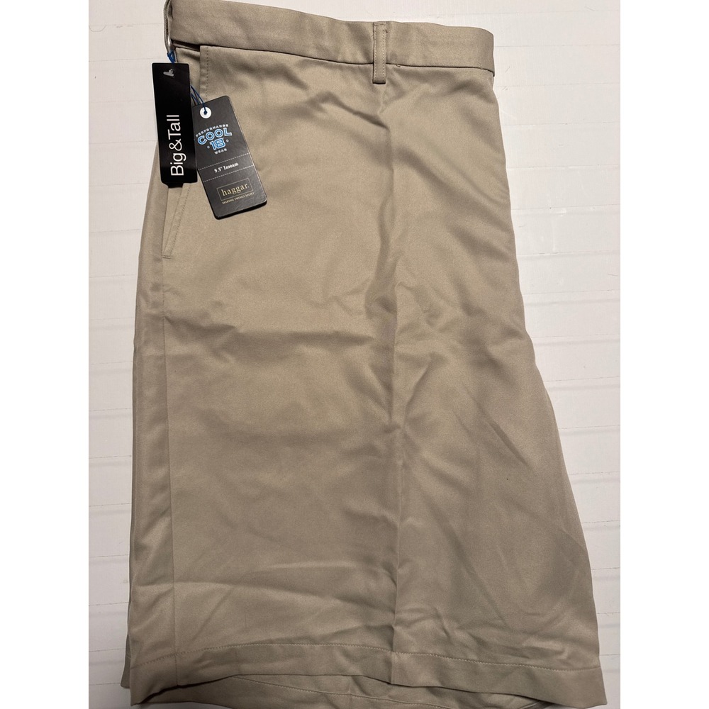 Haggar Cool 18 Mens Shorts 48W‎ Big & Tall Khaki Expandable Waist 9.5 Inseam NEW